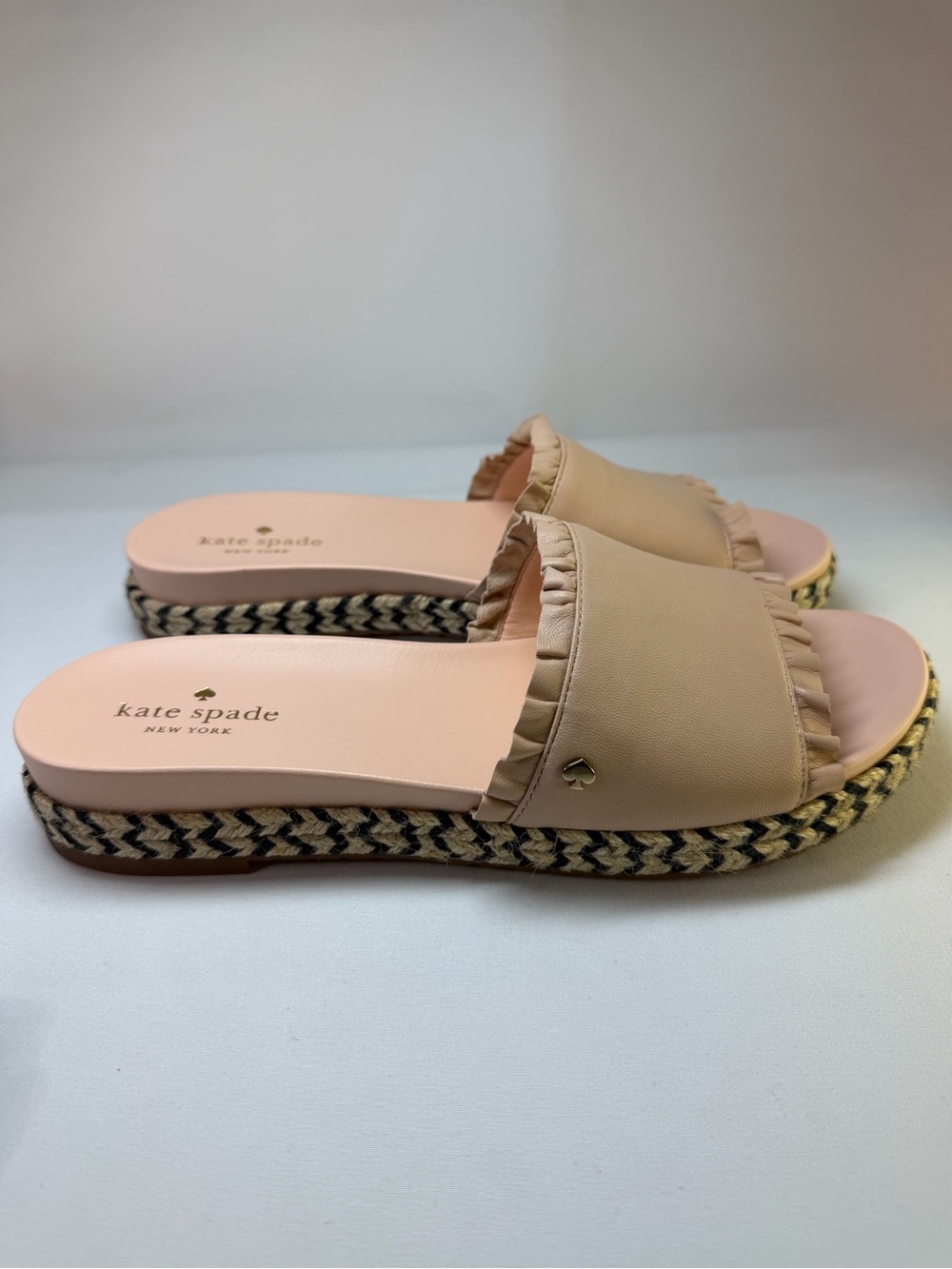Kate Spade Zahara Ballet Pink Nappa Leather Espadrille Slides 8.5M NIB